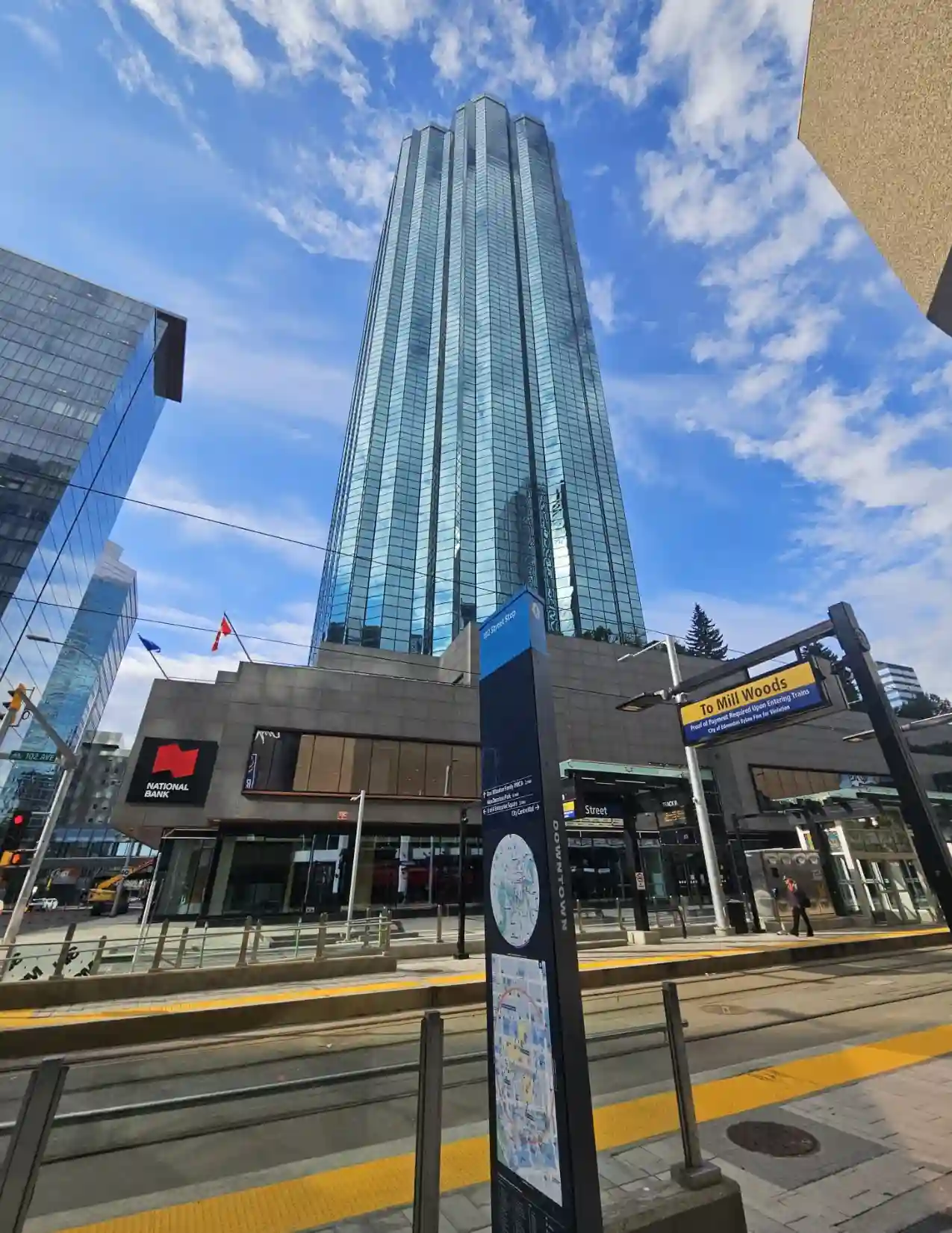 LRT stop on the Valley line road that is right beside National Bank Centre